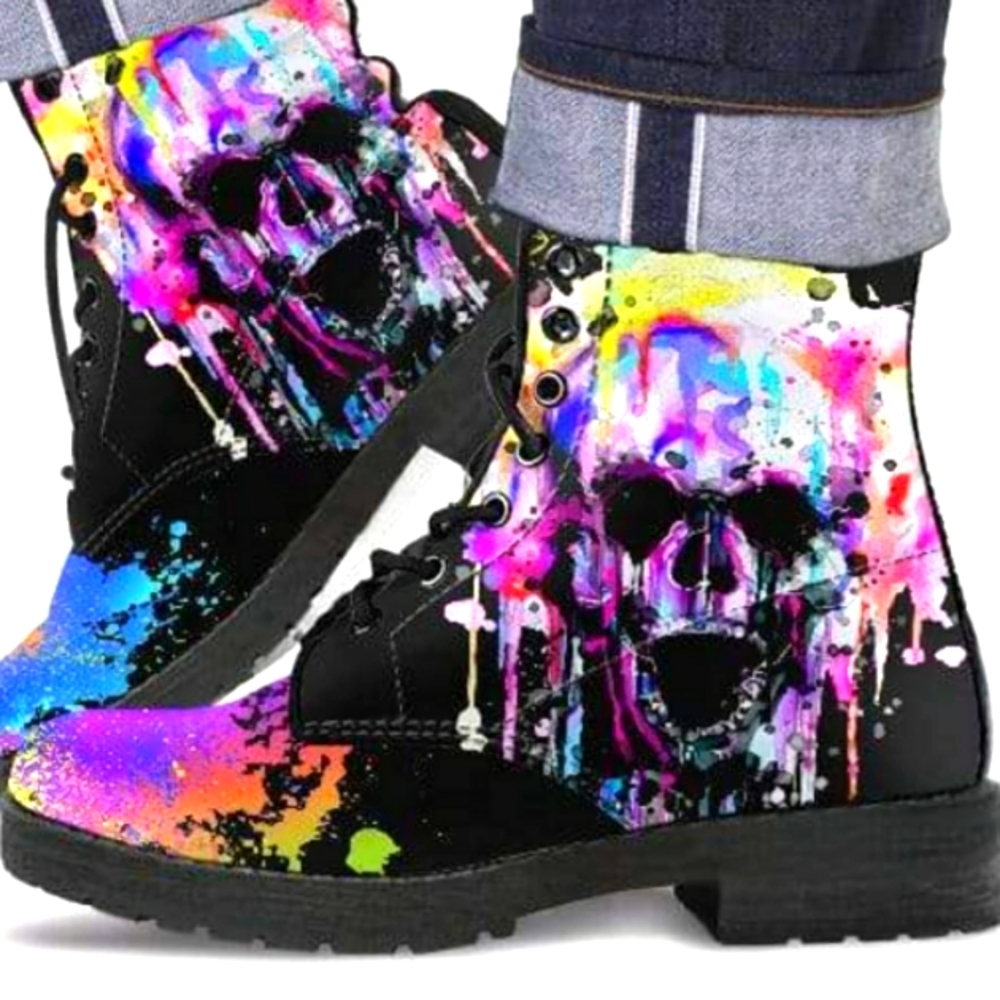 Mens Colorful Abstract Skull Boots